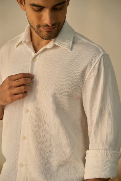 Crinkled White Double Fabric 100% Cotton Shirt