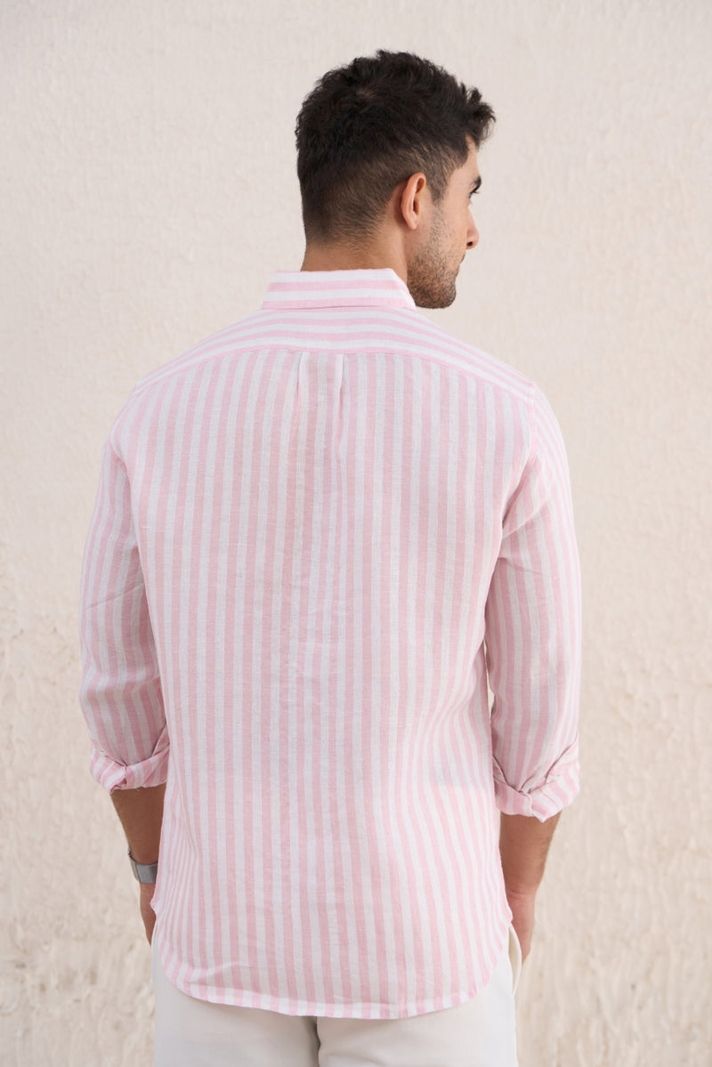 Pink Bengal Stripes 100% Linen Shirt