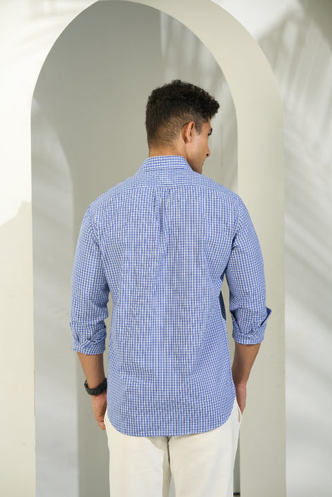 White And Blue Checks Crisp Cotton Shirt