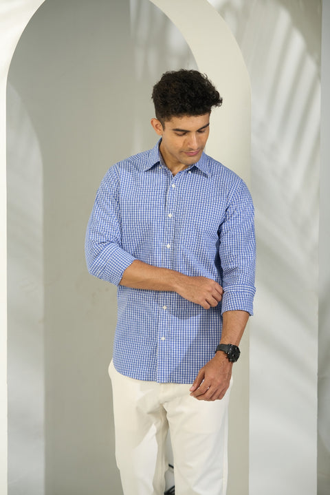 White And Blue Checks Crisp Cotton Shirt