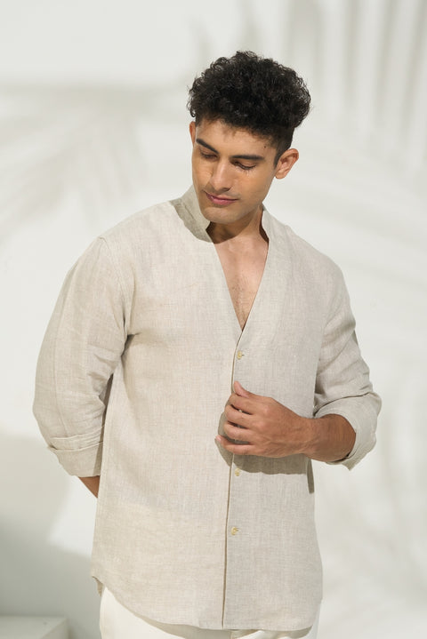 Barely Buttoned – Earthy Linen Shirt