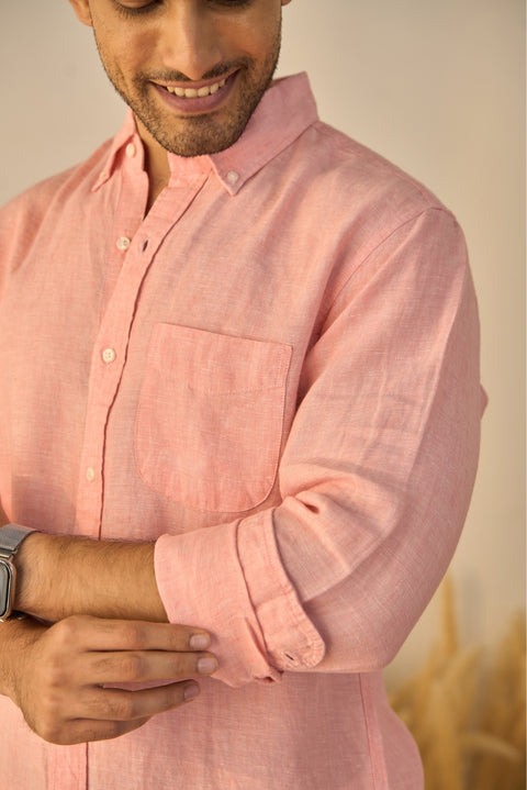 Blush Pink Solid 100% Linen Shirt