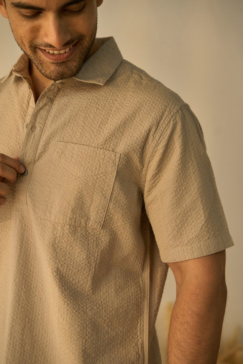 Khakhi Seersucker 100% Cotton Shirt