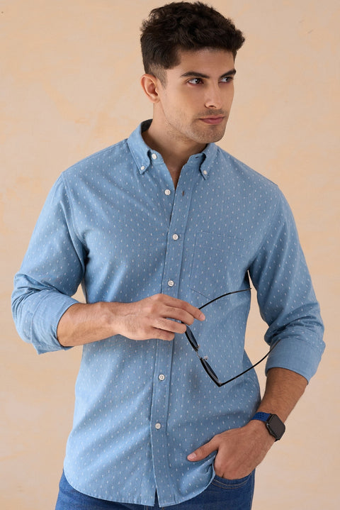 Chambray Small Motifs Cotton Shirt