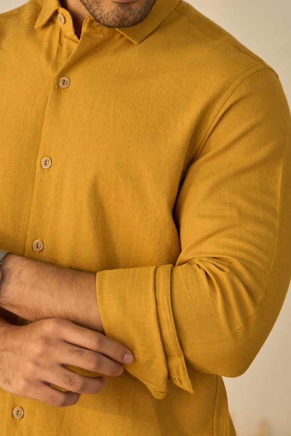 Mustard Yellow Melange 100% Cotton Shirt