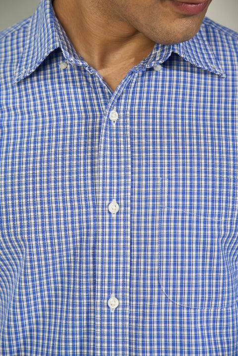 White And Blue Checks Crisp Cotton Shirt
