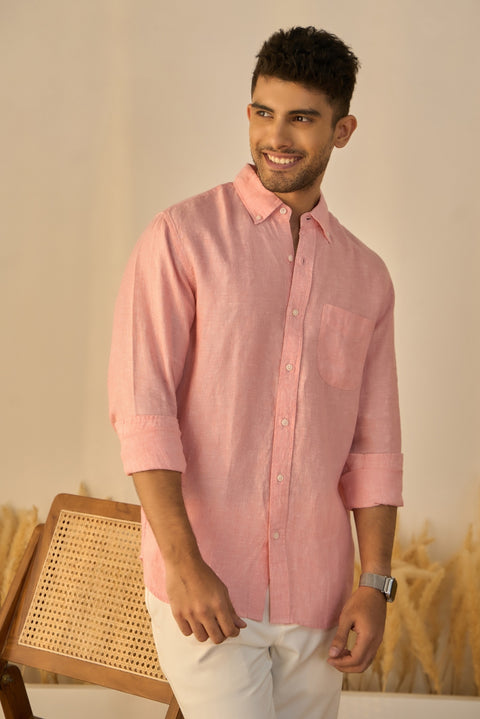 Blush Pink Solid 100% Linen Shirt