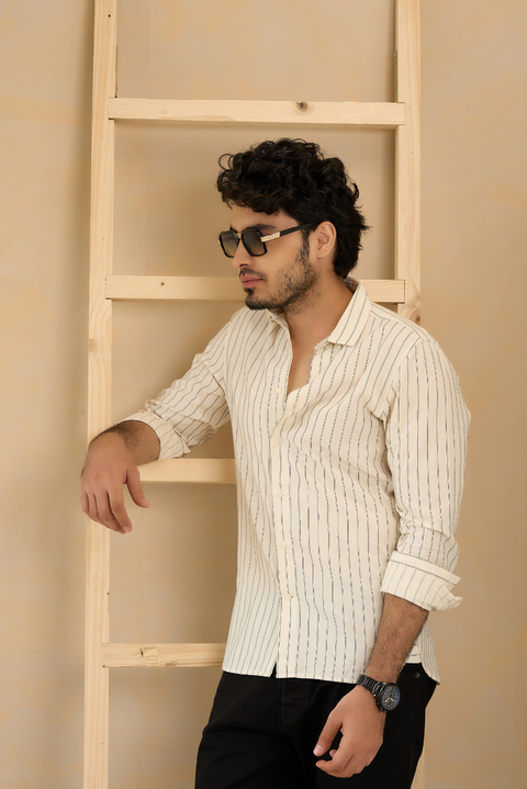 Ivory Striped Premium Cotton Shirt