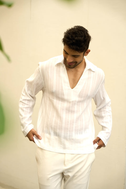 The Riviera Romance – White Cotton Holiday Shirt