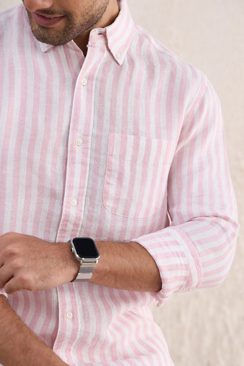 Pink Bengal Stripes 100% Linen Shirt