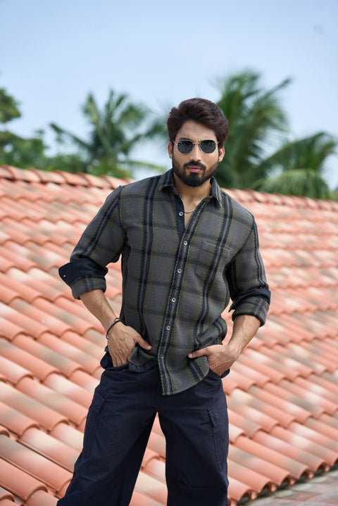 Sage Metallic Button Structured Weave Shirt