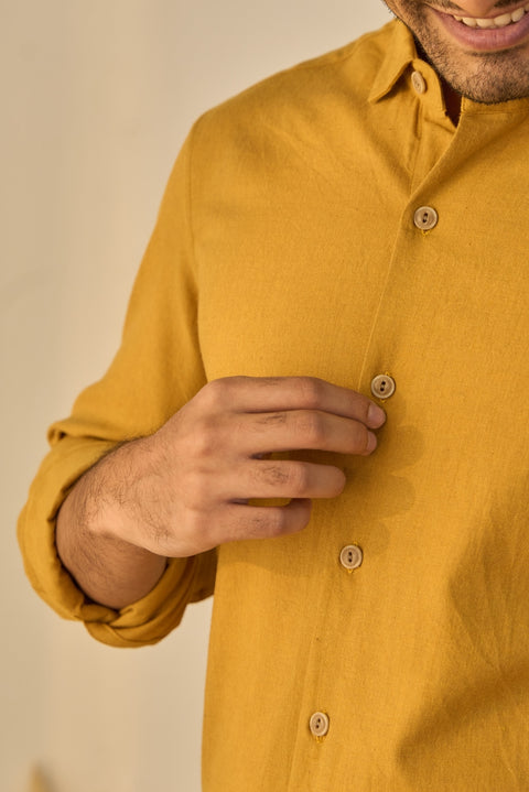 Mustard Yellow Melange 100% Cotton Shirt