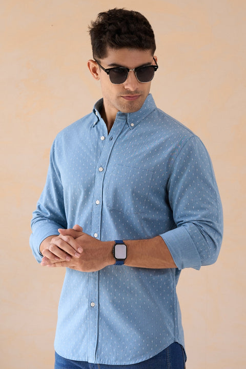 Chambray Small Motifs Cotton Shirt