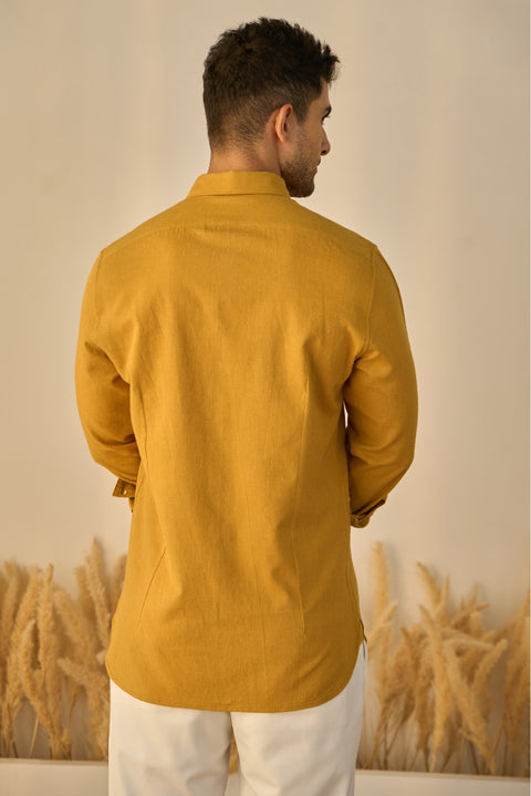 Mustard Yellow Melange 100% Cotton Shirt