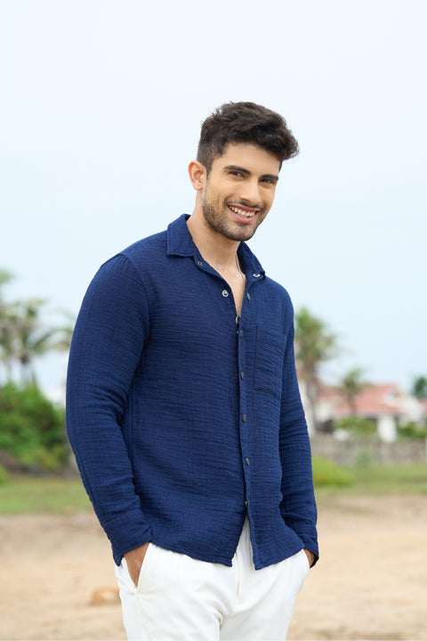 Coastal True Indigo – Lightweight Snap Button Shirt