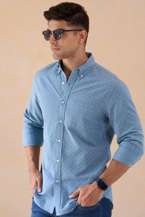 Chambray Small Motifs Cotton Shirt