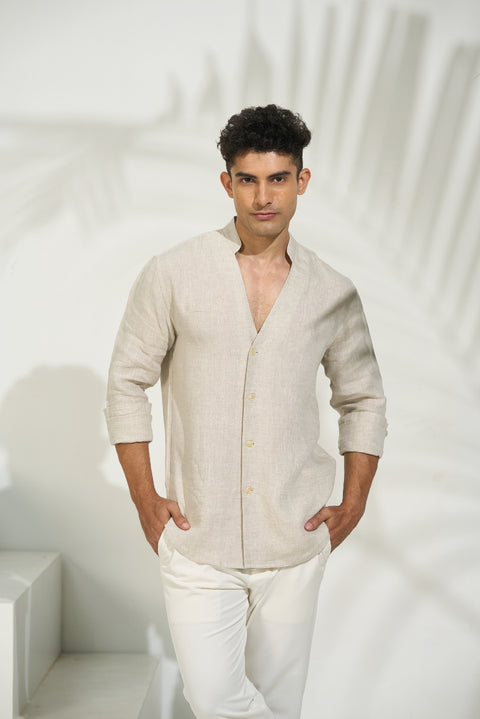 Barely Buttoned – Earthy Linen Shirt