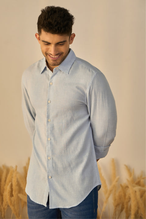 Sky Blue Melange 100% Cotton Shirt