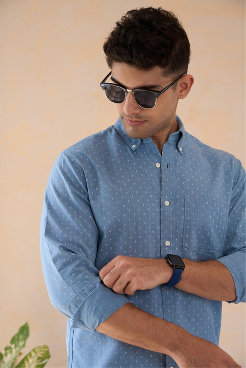 Chambray Small Motifs Cotton Shirt