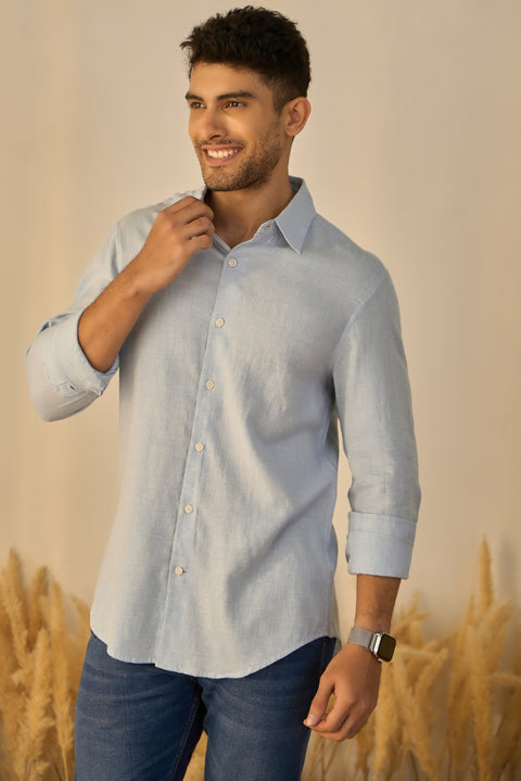 Sky Blue Melange 100% Cotton Shirt