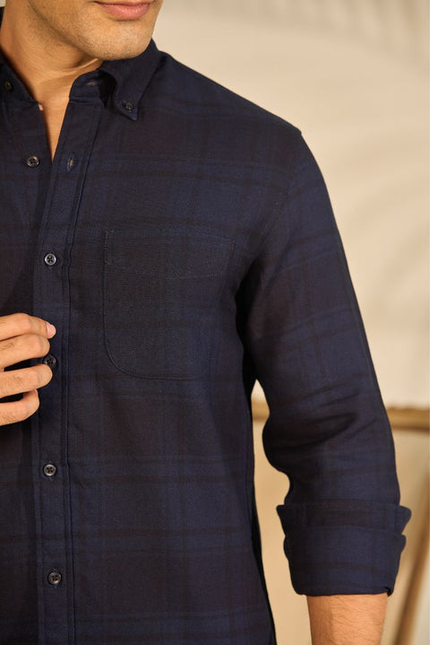 Indigo Checks Shirt In Cotton