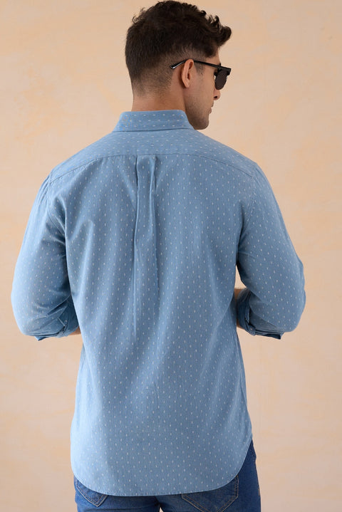 Chambray Small Motifs Cotton Shirt