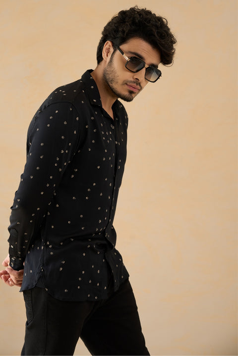 Midnight Mirage Black Printed Modal Shirt