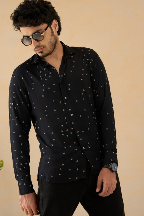 Midnight Mirage Black Printed Modal Shirt