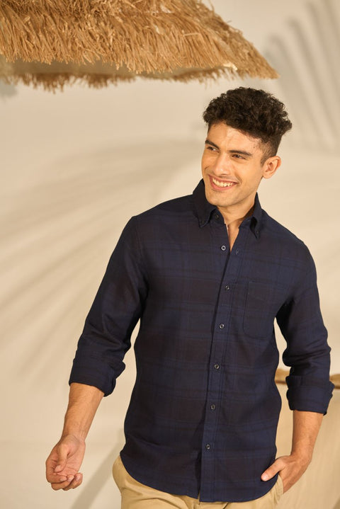 Indigo Checks Shirt In Cotton