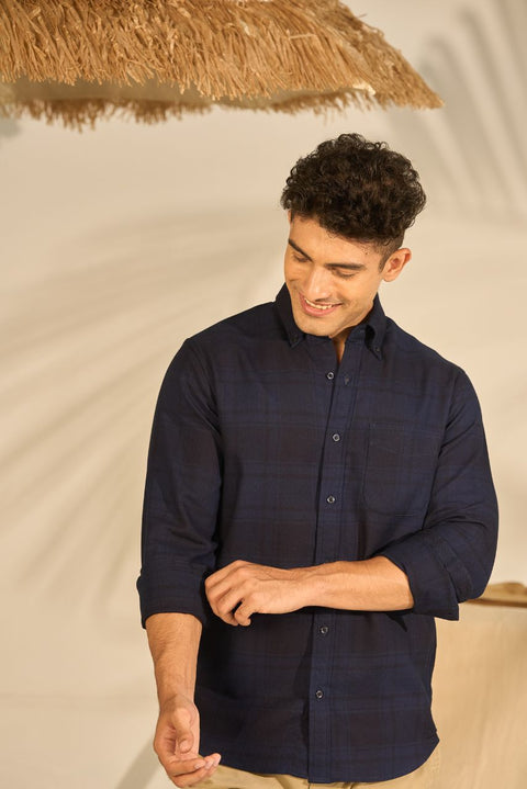 Indigo Checks Shirt In Cotton