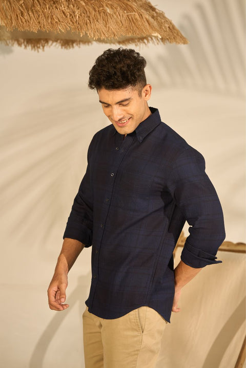 Indigo Checks Shirt In Cotton