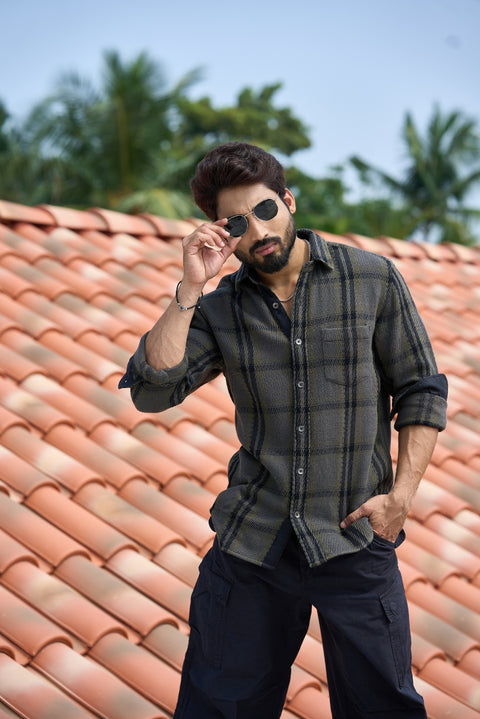 Sage Metallic Button Structured Weave Shirt