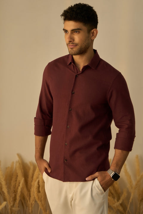 Mens Burgundy Colour Cotton Shirt