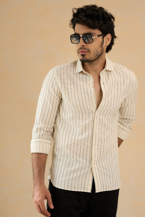 Ivory Striped Premium Cotton Shirt