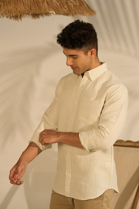Stripe Dusty Green Linen shirt