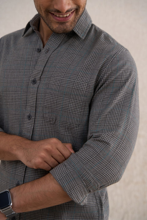 Grey Checks 100% Cotton Shirt