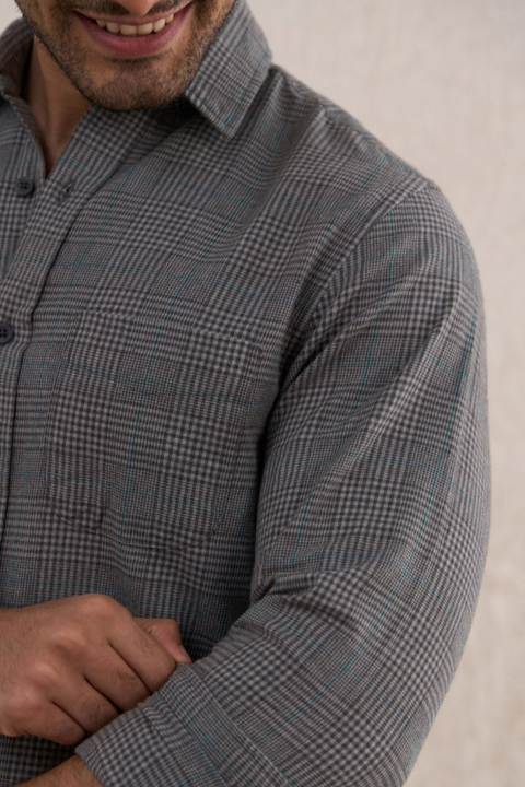 Grey Checks 100% Cotton Shirt