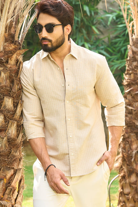 Khakhi Heritage  100 % linen striped shirt