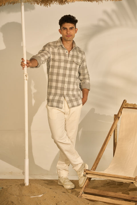 Western Model Melange Buffalo Checks Snap Button Shirt