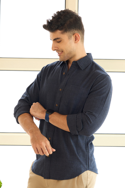 Dark Navy Tonal Checks 100% Cotton Shirt