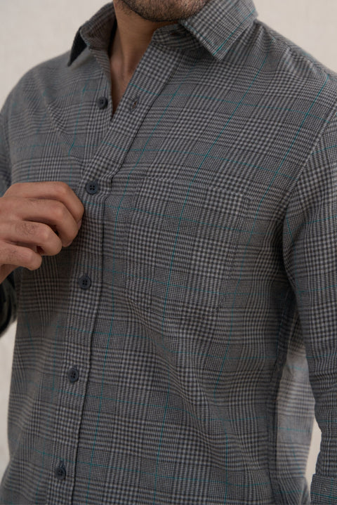 Grey Checks 100% Cotton Shirt