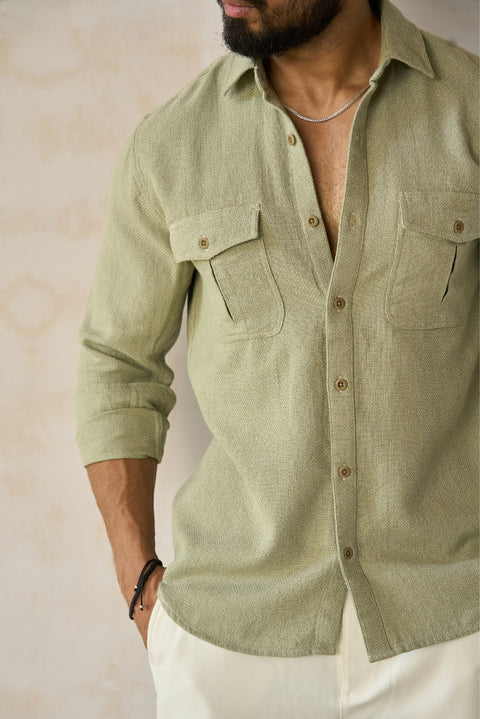 Vibrant Pastel Green Grindle Weave Button-Up shirt