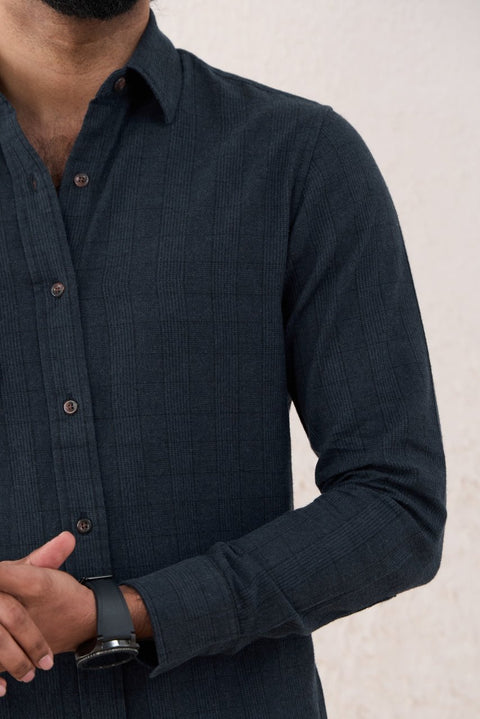 Dark Navy Tonal Checks 100% Cotton Shirt