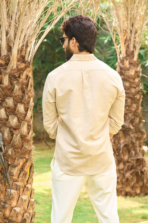 Khakhi Heritage  100 % linen striped shirt
