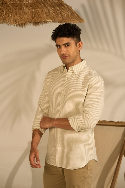 Stripe Dusty Green Linen shirt