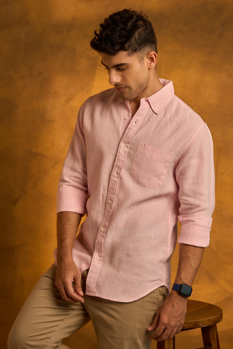 Pink Mini Houndstooth Linen Shirt