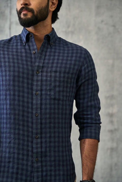 Classic Checks Navy Linen Shirt