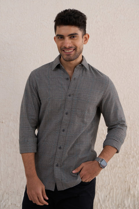 Grey Checks 100% Cotton Shirt