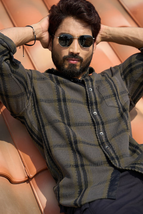 Sage Metallic Button Structured Weave Shirt