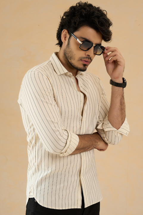 Ivory Striped Premium Cotton Shirt